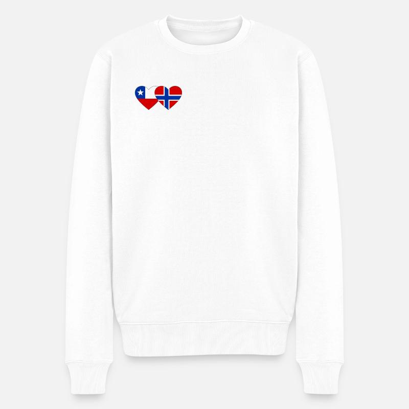 Chile Norwegen Flagge Herz - Männer Premium Bio Pullover - Weiß