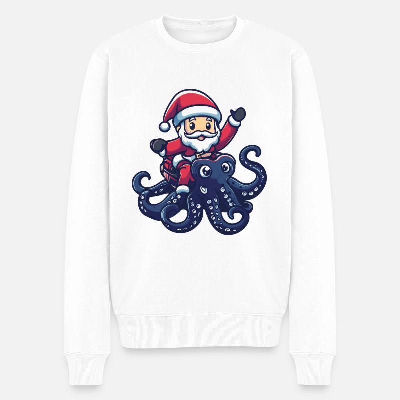 Oktopus Weihnachtsmann - Männer Premium Bio Pullover - Weiß