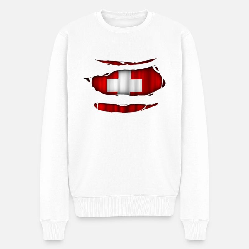 Schweiz Flagge Aufgerissen 017 - Männer Premium Bio Pullover - Weiß