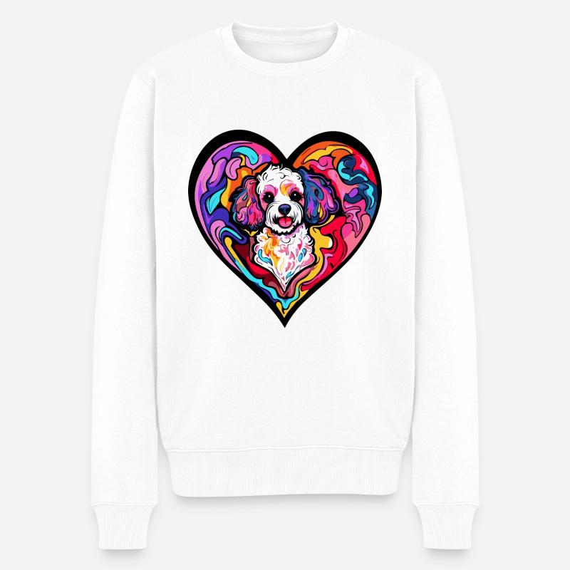 Poodle Hund Herz Liebe - Männer Premium Bio Pullover - Weiß