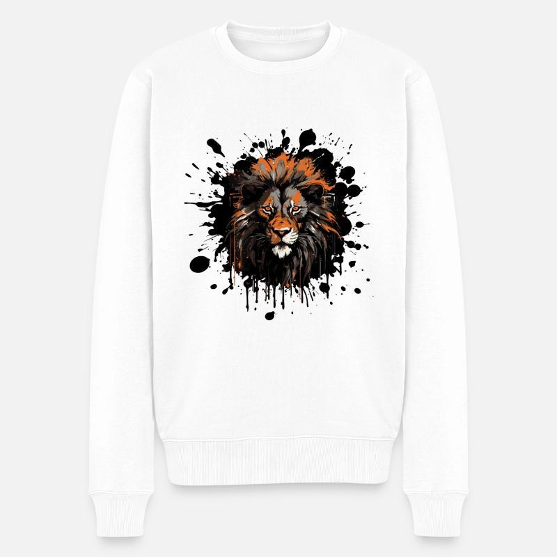 Löwe Porträt - Männer Premium Bio Pullover - Weiß