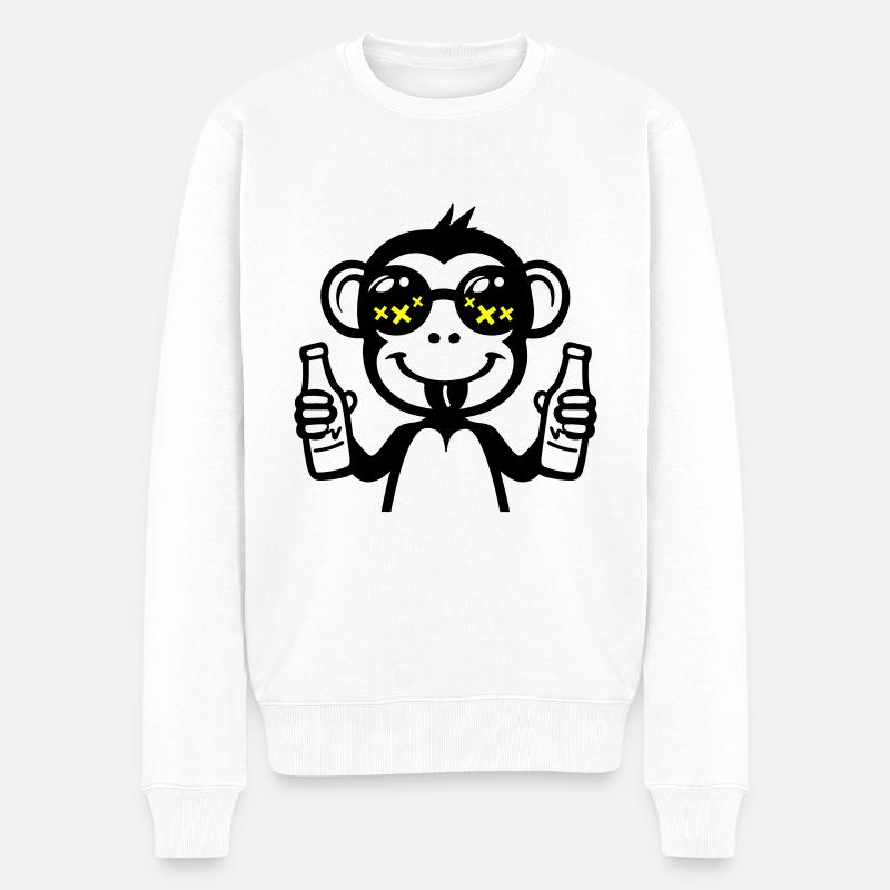 Affe Saufen Lustig Bier - Männer Premium Bio Pullover - Weiß