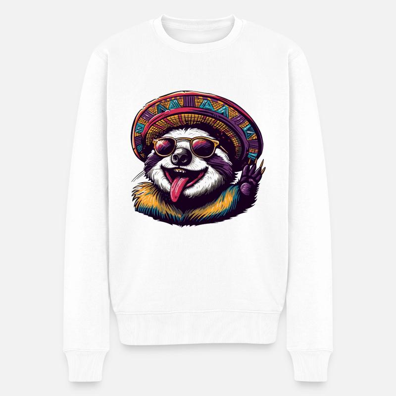 Faultier Lustig Sombrero - Männer Premium Bio Pullover - Weiß