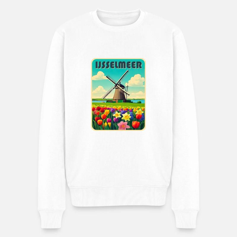 Ijsselmeer Holland Windmühle - Männer Premium Bio Pullover - Weiß