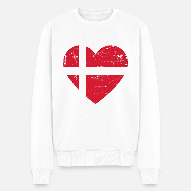 Dänemark Herz Flagge - Männer Premium Bio Pullover - Weiß