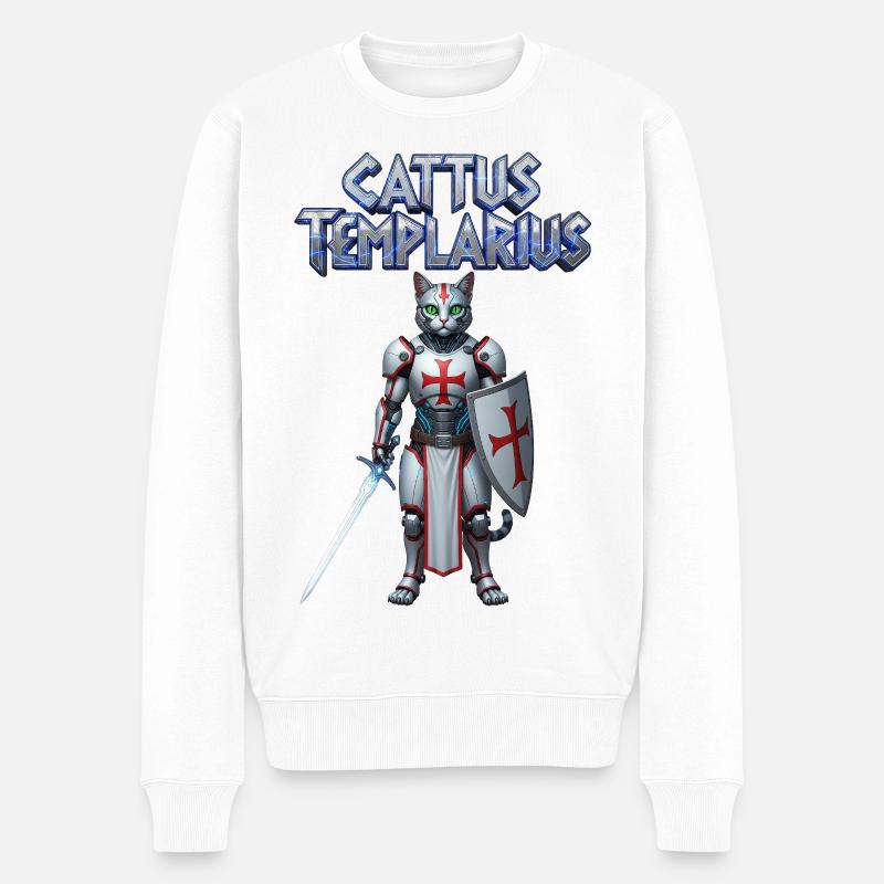 Cattus Templarius Katzenritter - Männer Premium Bio Pullover - Weiß