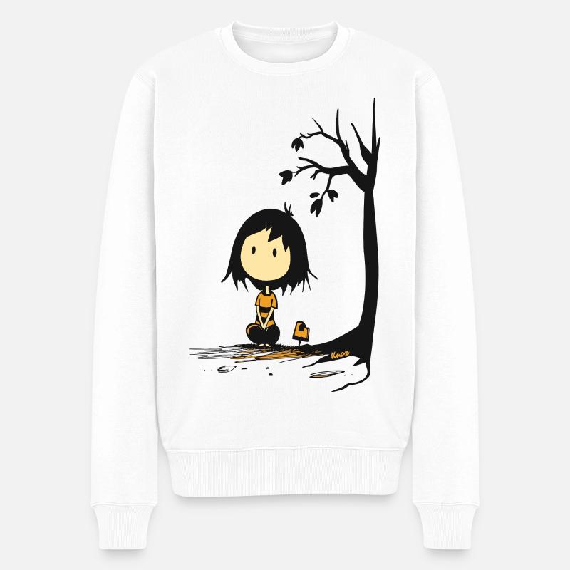 Wunderliches Mädchen unter sternenlosem Baum - Männer Premium Bio Pullover - Weiß