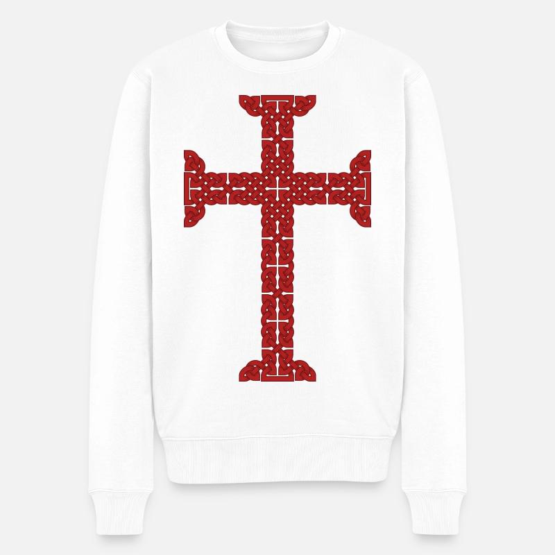 Templerkreuz - Männer Premium Bio Pullover - Weiß