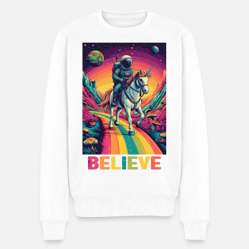 Astronaut auf Regenbogen-Einhorn - Männer Premium Bio Pullover - Weiß