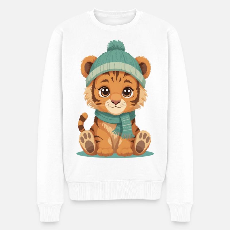 Wintertiger Jungtier - Männer Premium Bio Pullover - Weiß