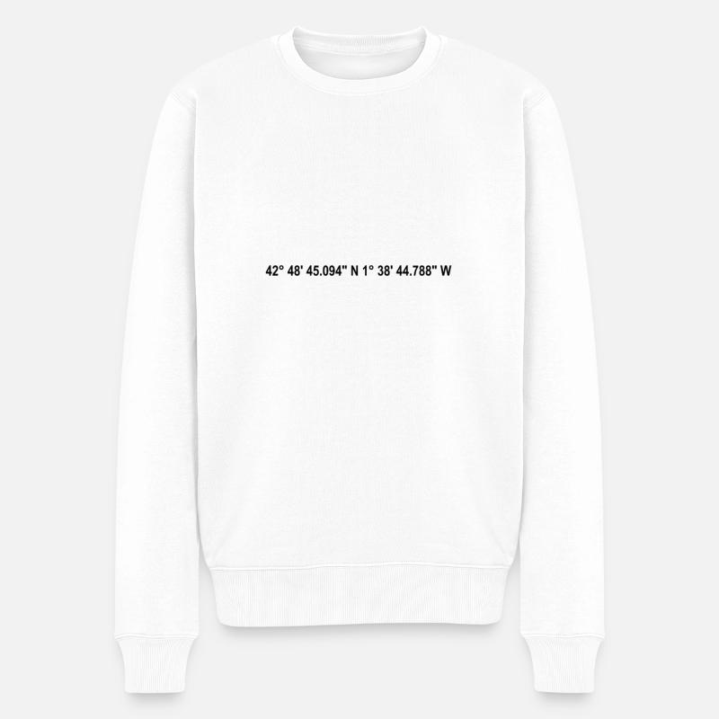 Pamplona Koordinaten - Männer Premium Bio Pullover - Weiß