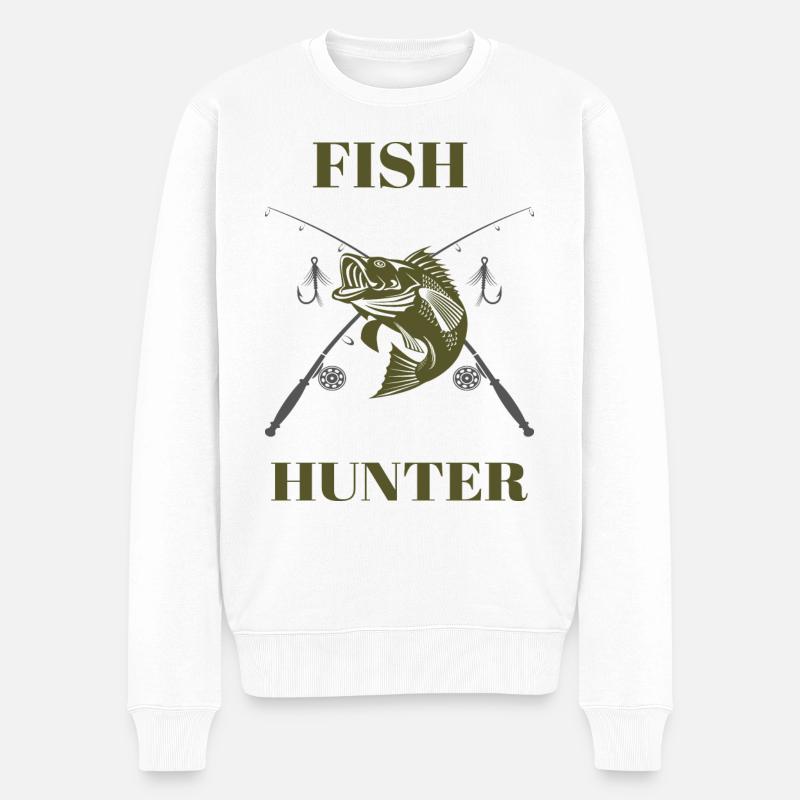 Fish Hunter Tshirt Angler Geschenk - Männer Premium Bio Pullover - Weiß