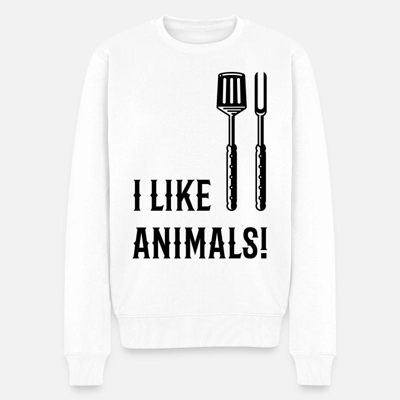 I Like Animals! (Grillbesteck / Black) - Männer Premium Bio Pullover - Weiß