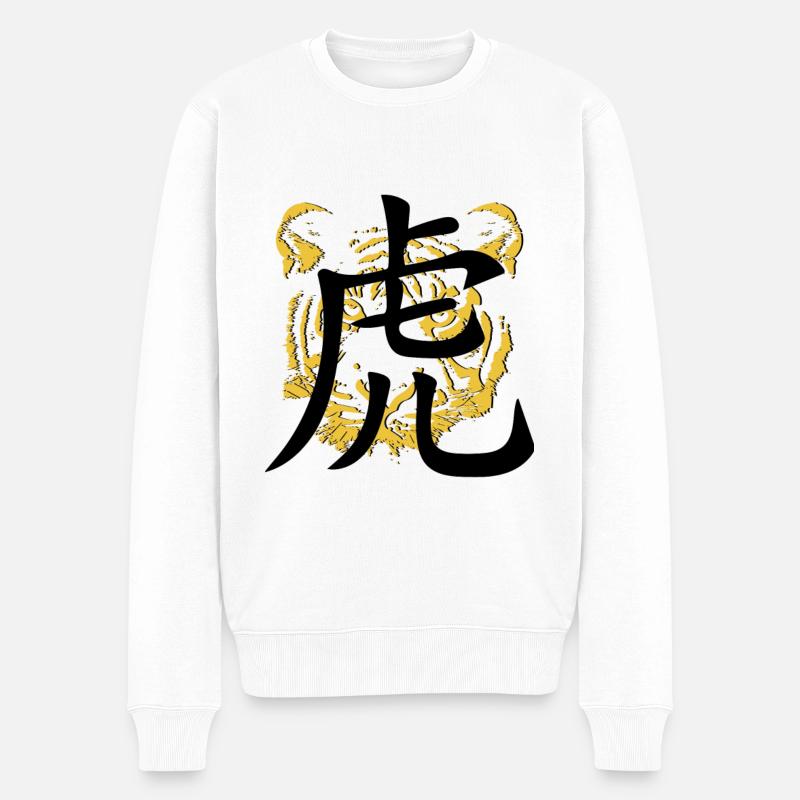 Goldener Tiger Chinesisches Schriftzeichen Tiger - Männer Premium Bio Pullover - Weiß