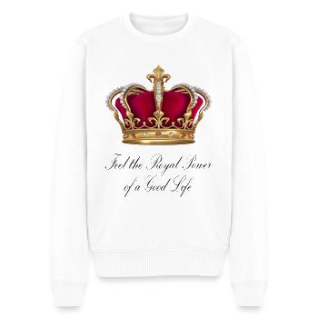 XXL LOGO - Feel the Royal Power of a Good Life - Männer Premium Bio Pullover - Weiß - Vorne - Thijin (182cm)