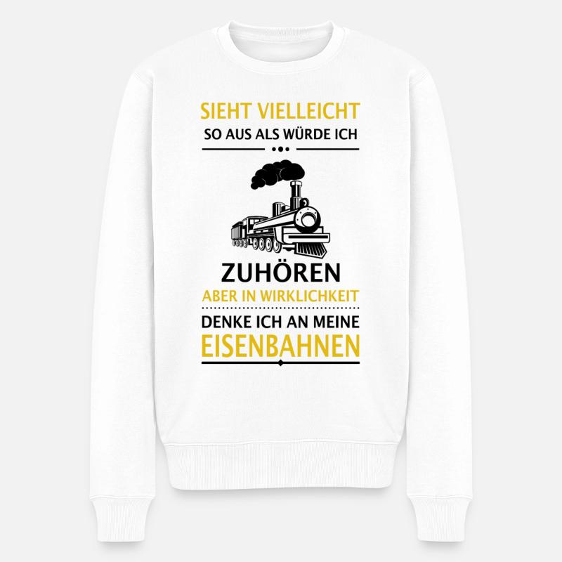 Modelleisenbahn Dampflok Modellbau Zug Lok Spruch - Männer Premium Bio Pullover - Weiß