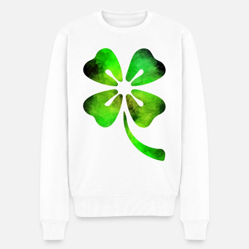 Kleeblatt Aquarell St. Patricks Day - Männer Premium Bio Pullover - Weiß