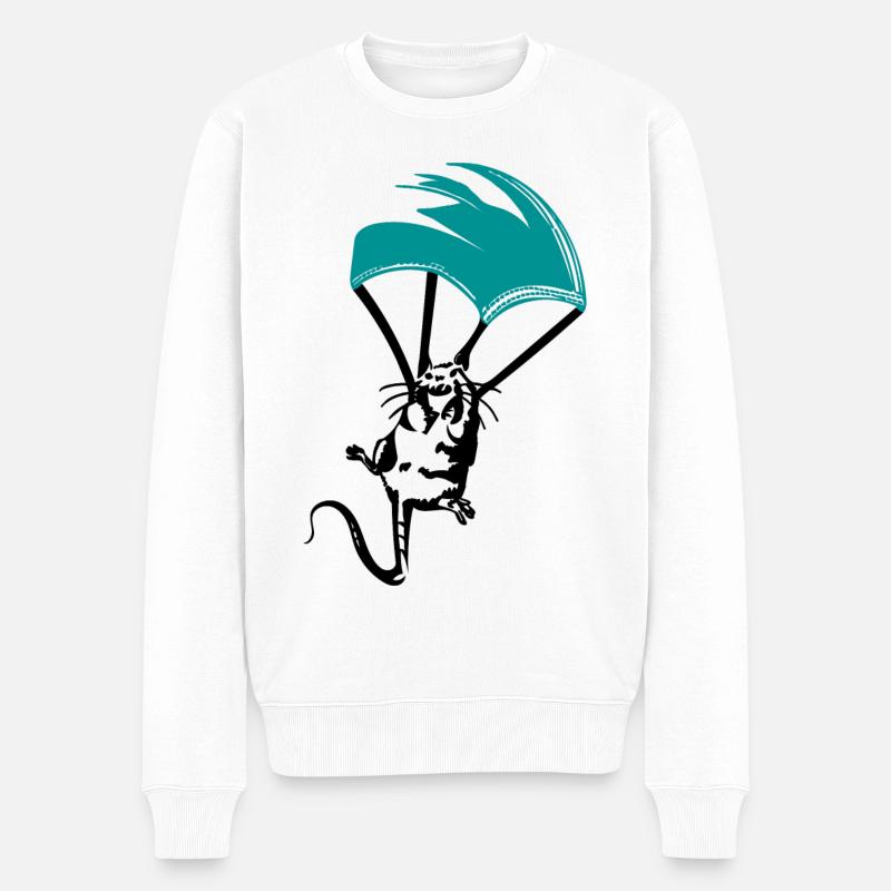 Ratte mit Gesichtsmasken Fallschirm Street Art - Männer Premium Bio Pullover - Weiß