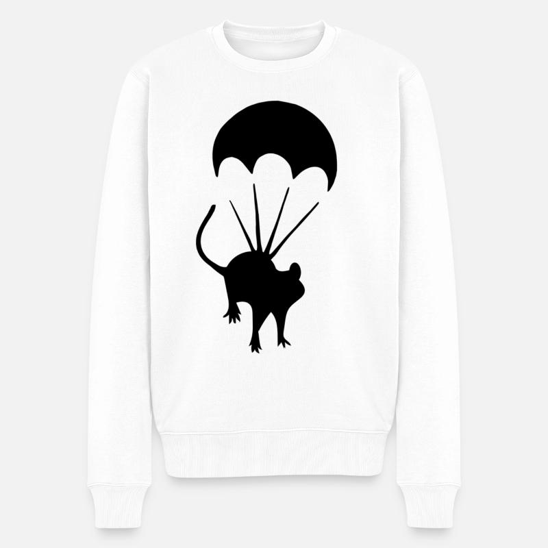 Fallschirm Maus Street Art Silhouette - Männer Premium Bio Pullover - Weiß
