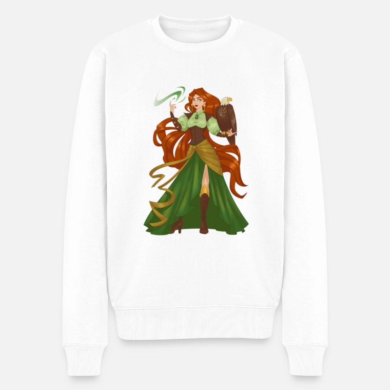 Hexe Rote Haare Vogel hübsche Dame Model Fantasy - Männer Premium Bio Pullover - Weiß