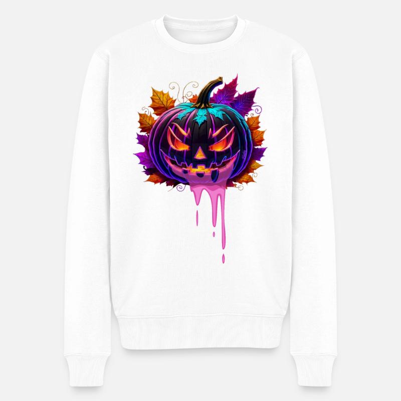 Halloween-Kürbis - Männer Premium Bio Pullover - Weiß