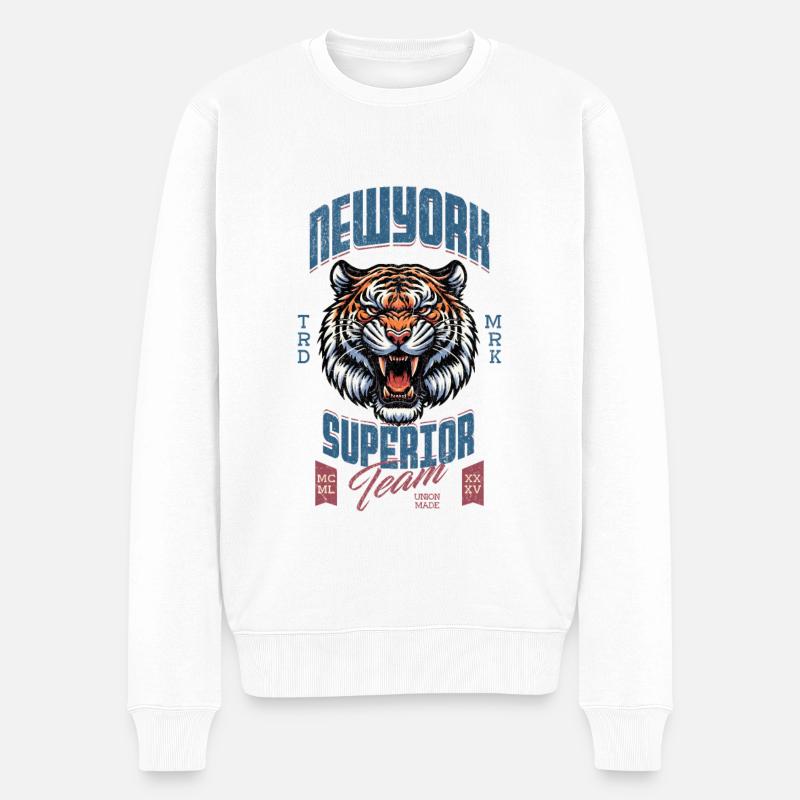 New York Tiger - Pull Premium bio Homme - blanc