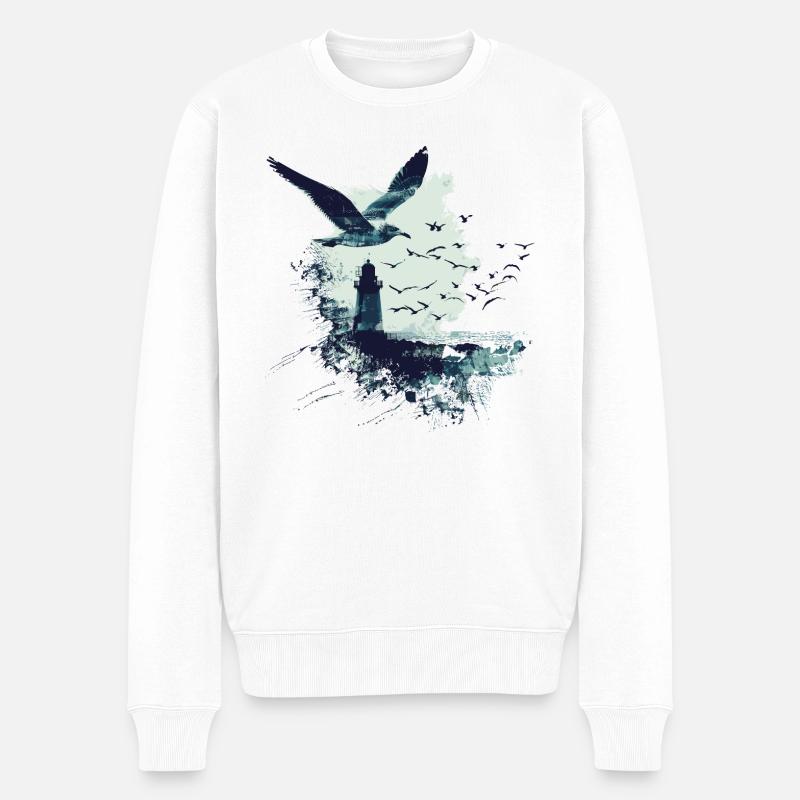 Möwe Seevogel Leuchtturm - Männer Premium Bio Pullover - Weiß