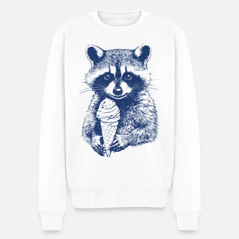 Waschbär mit Eiscreme - Männer Premium Bio Pullover - Weiß