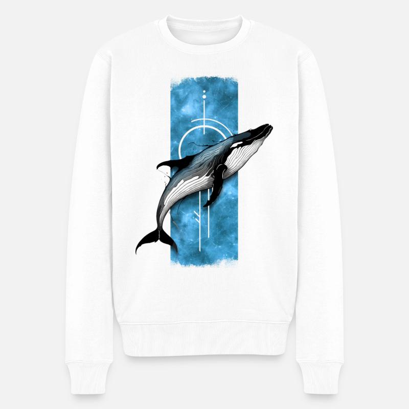 Himmelblauer Leviathan: Blauwal-Majestät - Männer Premium Bio Pullover - Weiß