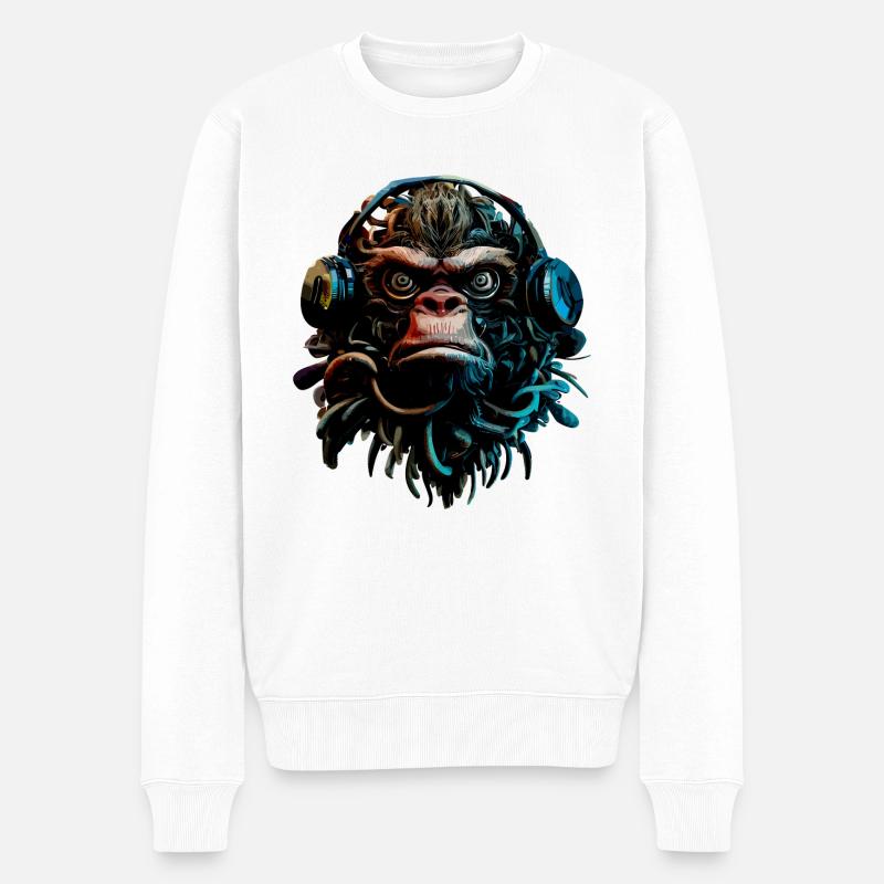 Singe avec casque - Pull Premium bio Homme - blanc