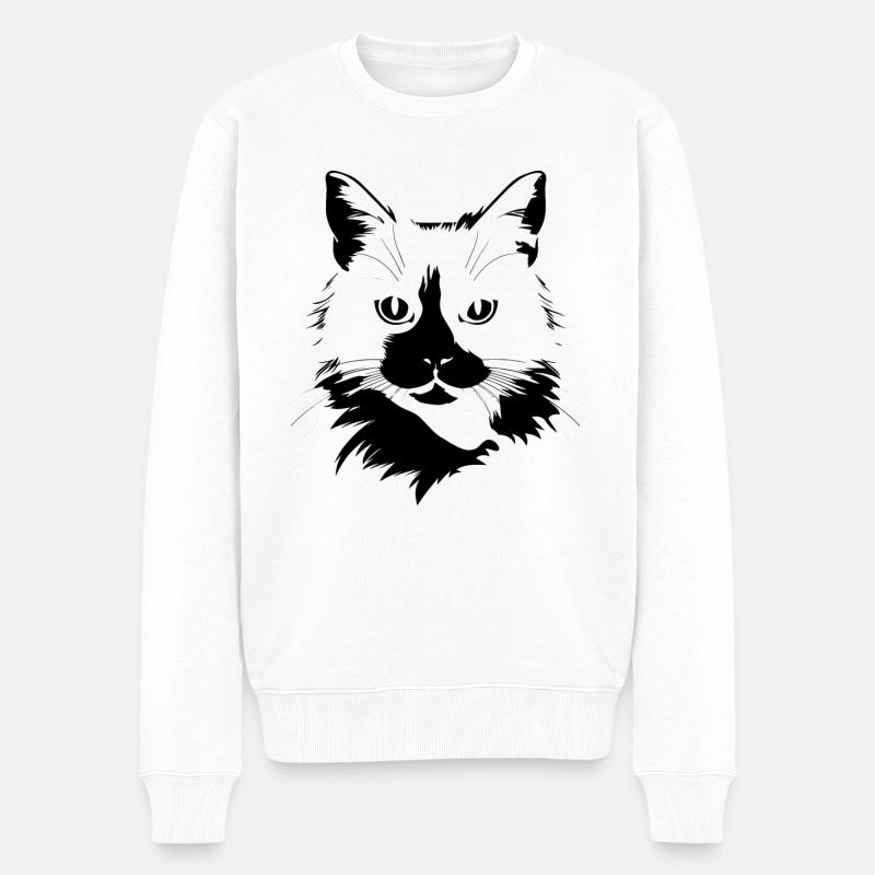 Katze, Katzenmotiv, Katzengesicht - Männer Premium Bio Pullover - Weiß