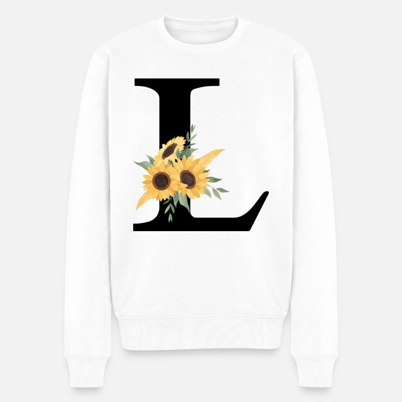 Buchstabe l blumige Sonnenblume - Männer Premium Bio Pullover - Weiß