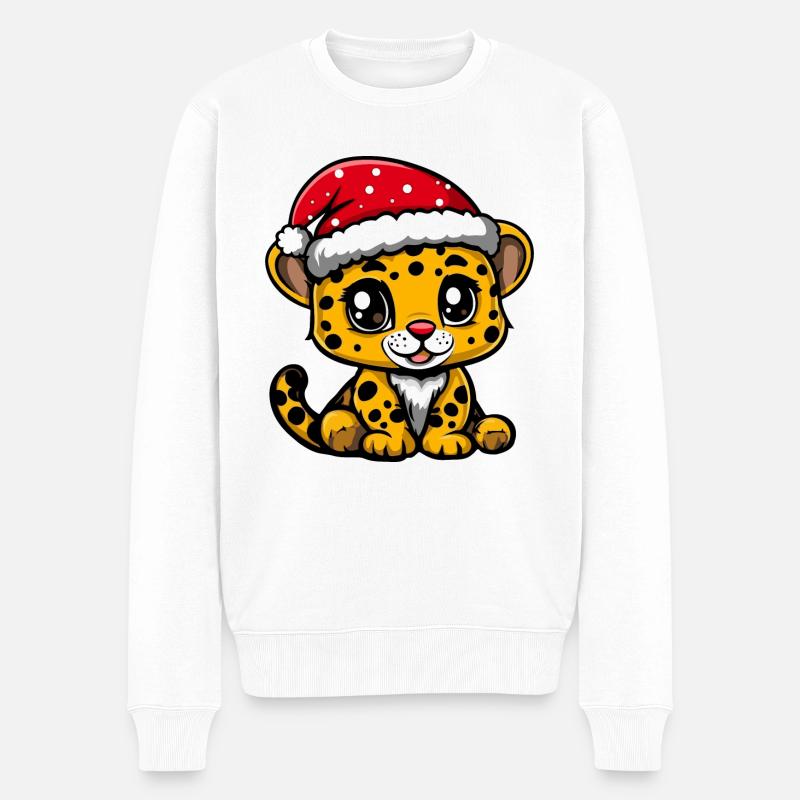 Leopard Weihnachten - Männer Premium Bio Pullover - Weiß