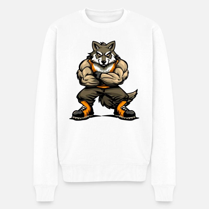 Wolf Comic - Männer Premium Bio Pullover - Weiß