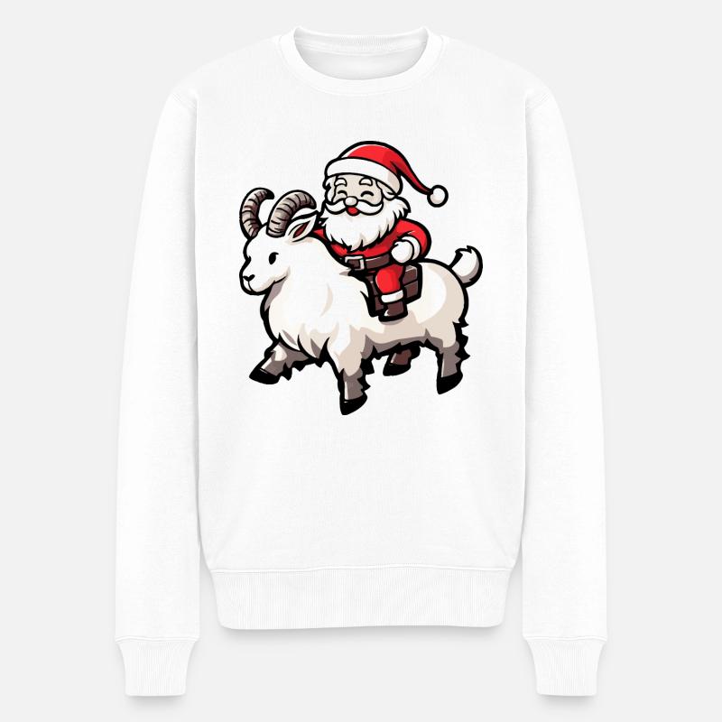Bergziege Weihnachtsmann Cartoon - Männer Premium Bio Pullover - Weiß