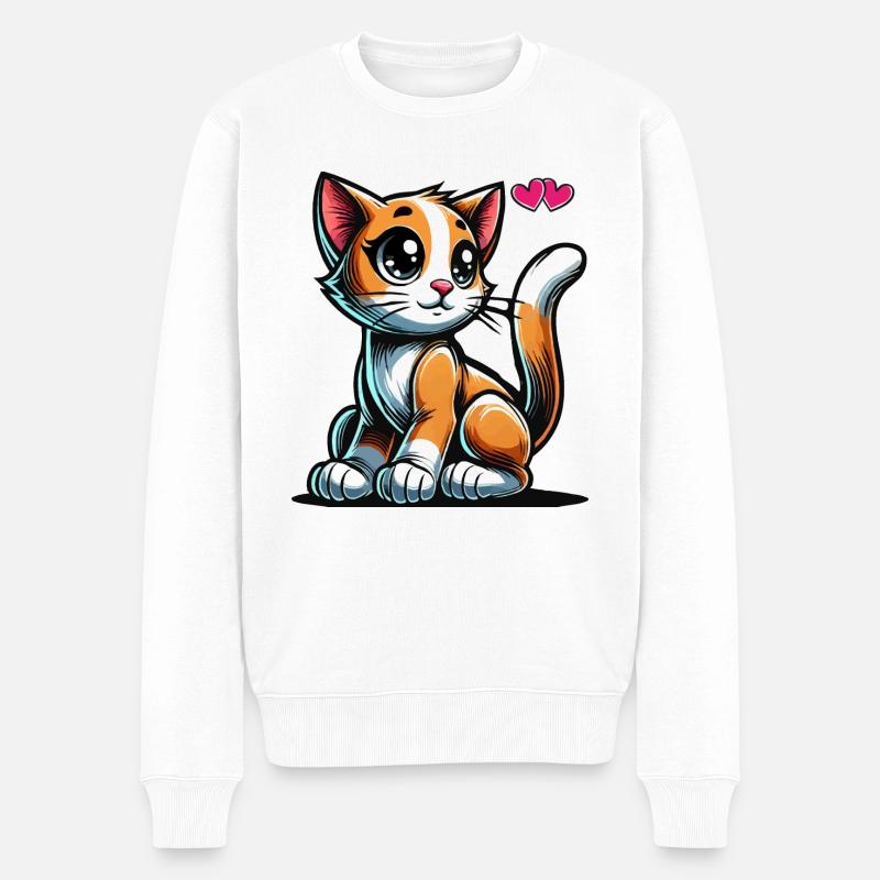 katze love - Männer Premium Bio Pullover - Weiß