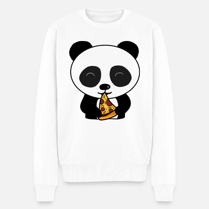 Süße Panda Bär Essen Pizza - Männer Premium Bio Pullover - Weiß