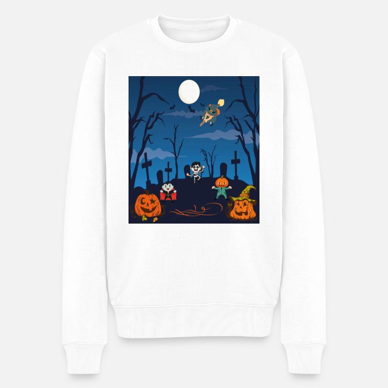 Halloweenkinder Geisterstunde Vollmond - Männer Premium Bio Pullover - Weiß