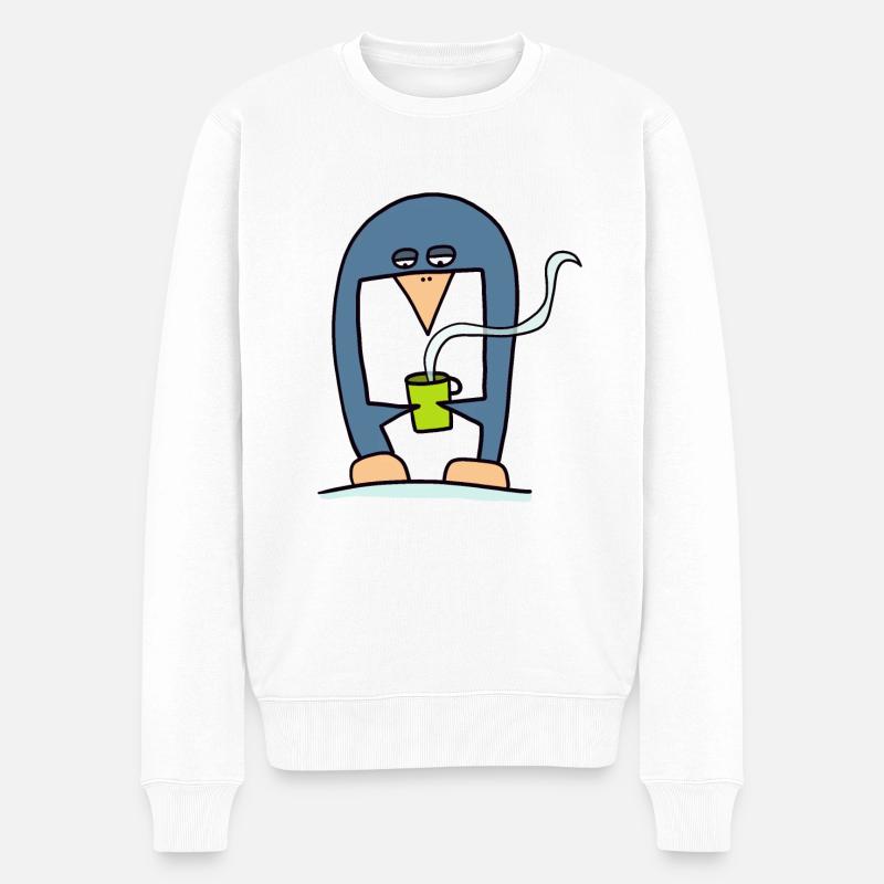 Pingouin buvant du café - Pull Premium bio Homme - blanc