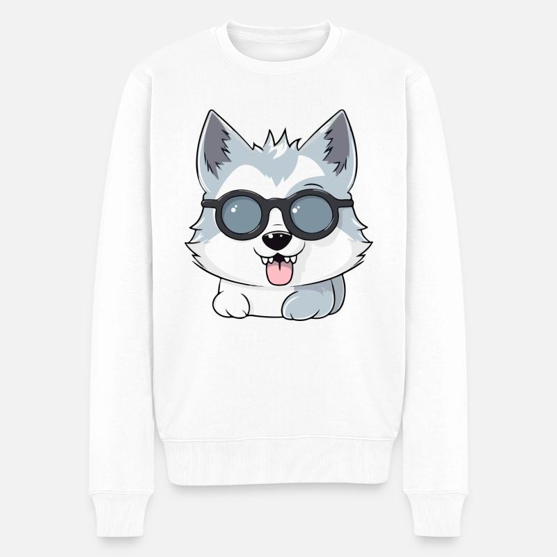 Lomo le loup à lunettes - Pull Premium bio Homme - blanc