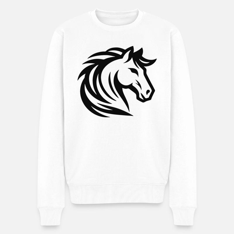Elegantes Pferde Motiv - Männer Premium Bio Pullover - Weiß