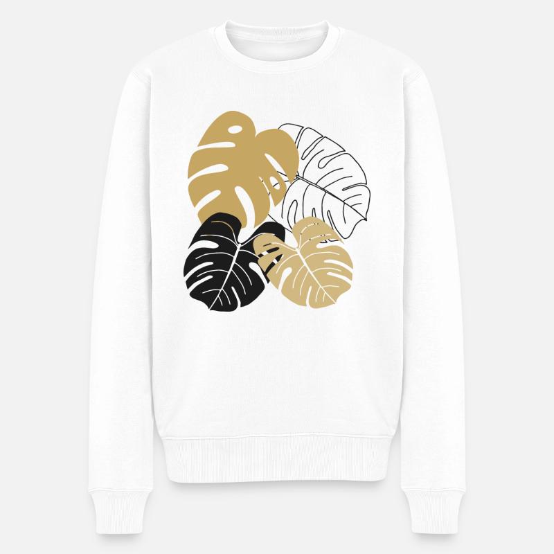 Monstera Blätter Line Art - Männer Premium Bio Pullover - Weiß