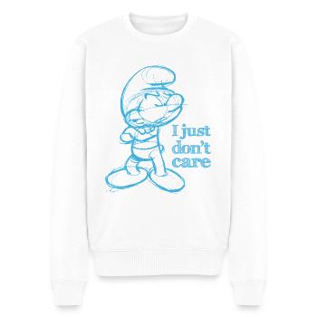 Schlümpfe Design Mit Spruch I Just Don't Care - Männer Premium Bio Pullover - Weiß - Vorne - Thijin (182cm)
