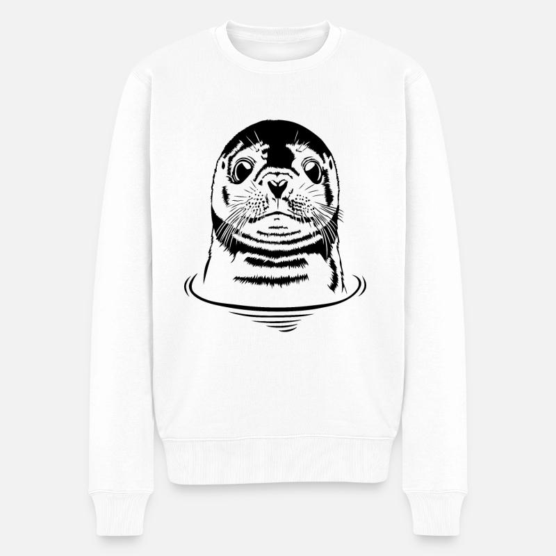 Lustige Robbe Seehund Heuler Tiere Wilsigns - Männer Premium Bio Pullover - Weiß