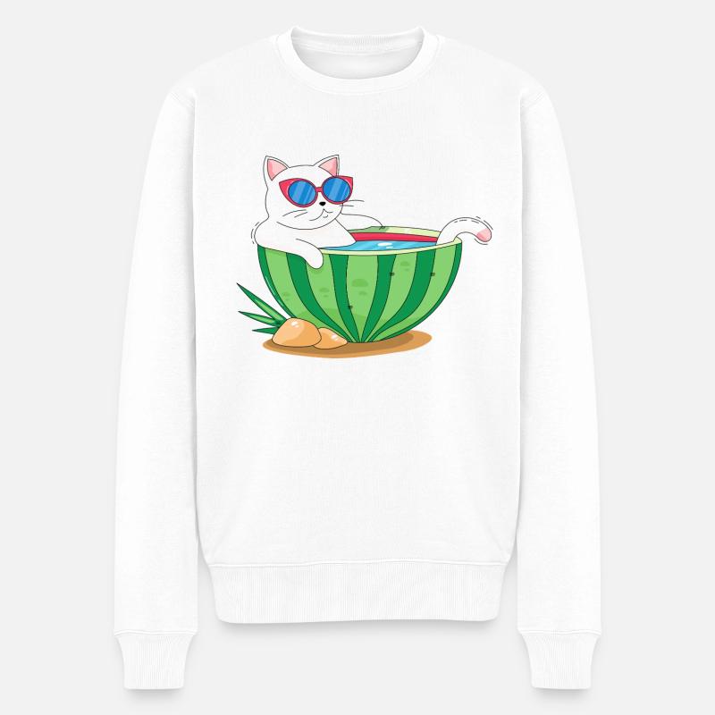 Chat et pastèque - Pull Premium bio Homme - blanc