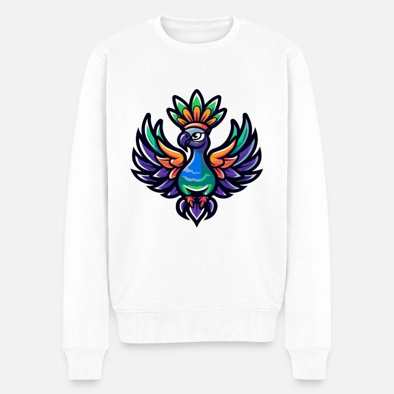 Pfau Vogel Comic Krone - Männer Premium Bio Pullover - Weiß