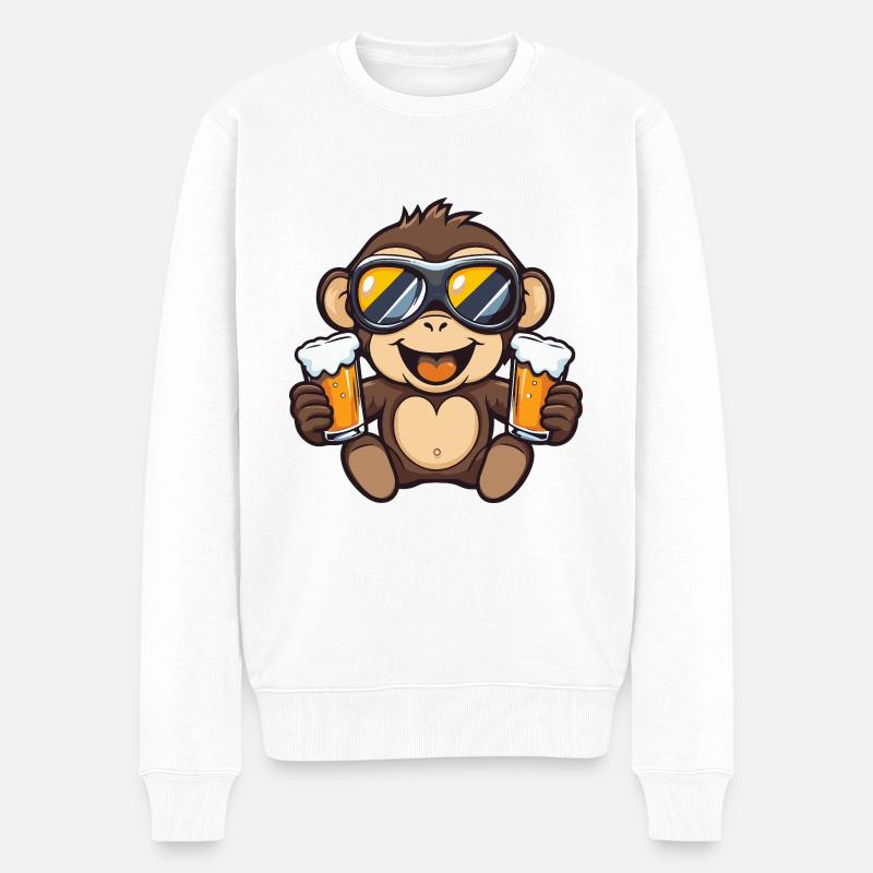 Affe Ski Bier - Männer Premium Bio Pullover - Weiß