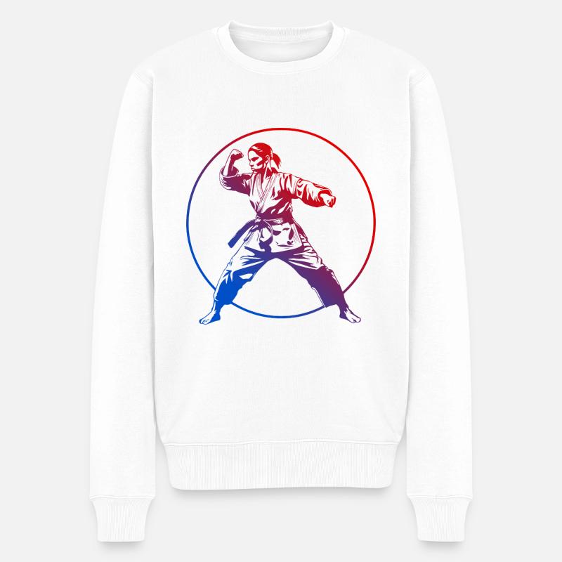 Karate Silhouette Bunt - Männer Premium Bio Pullover - Weiß