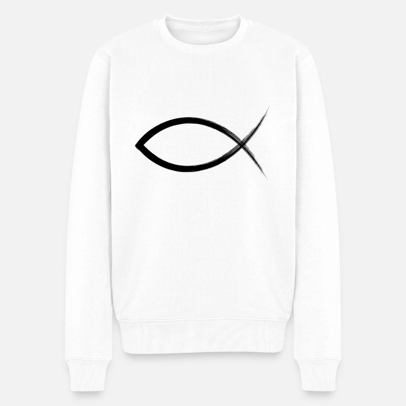 Ichthys Christenfisch Christentum Fisch Symbol - Männer Premium Bio Pullover - Weiß