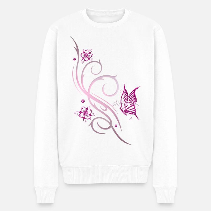 Fleurs de fleurs de cerisier papillon - Pull Premium bio Homme - blanc